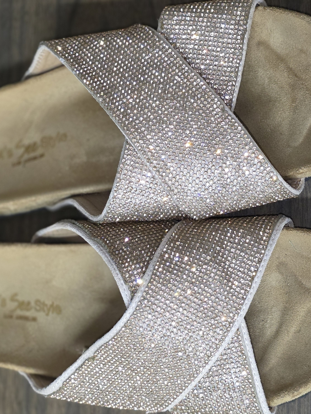 Sparkling Crisscross Slide Sandals - Rose Gold